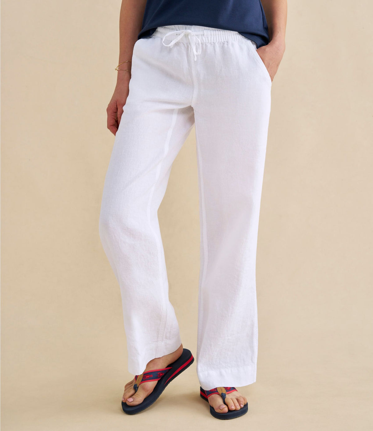 L.L.Bean Women's Premium Washable Linen Pull-On Pants Classic Navy