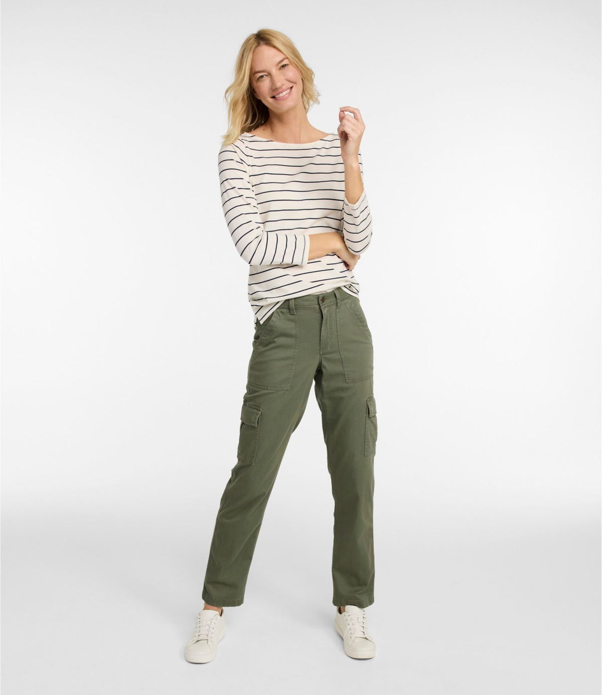 L.L.Bean Women's Comfort Stretch Pants, Mid-Rise Straight-Leg Cargo Classic Navy