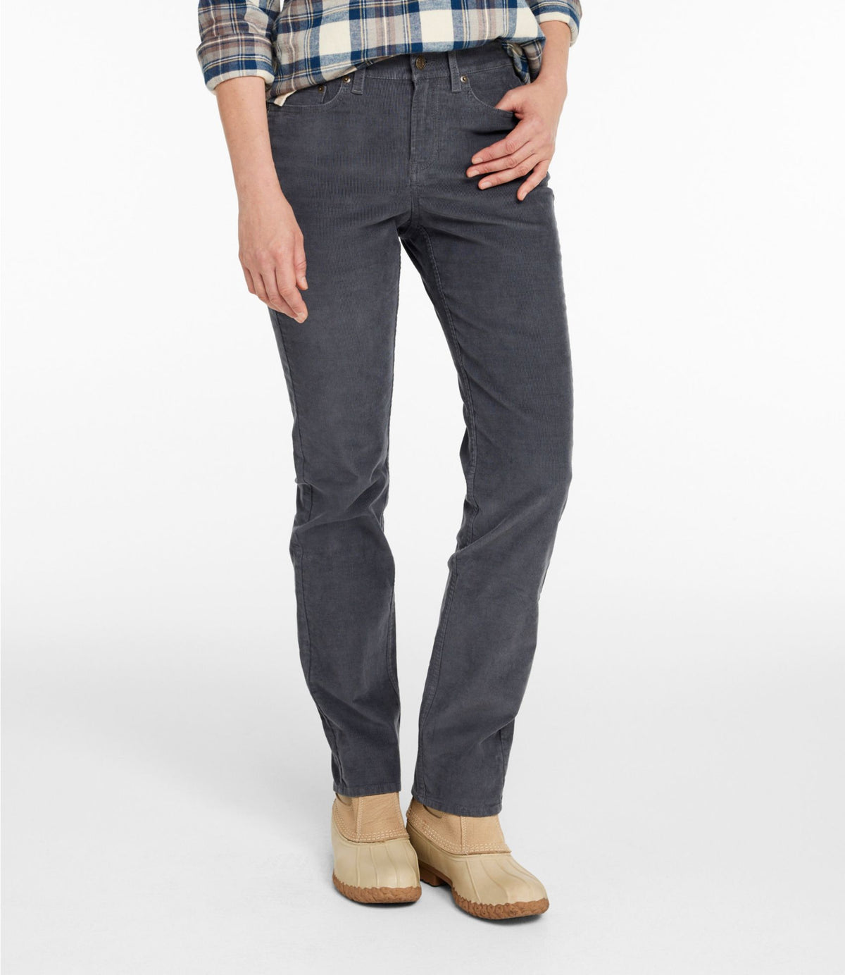 L.L.Bean Women's BeanFlex Five-Pocket Corduroy Pants, Mid-Rise Straight-Leg Dusty Olive