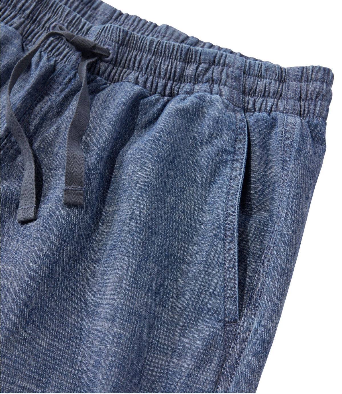 L.L.Bean Women's Lakewashed Pull-On Chinos, Mid-Rise Wide-Leg Crop Chambray Chambray