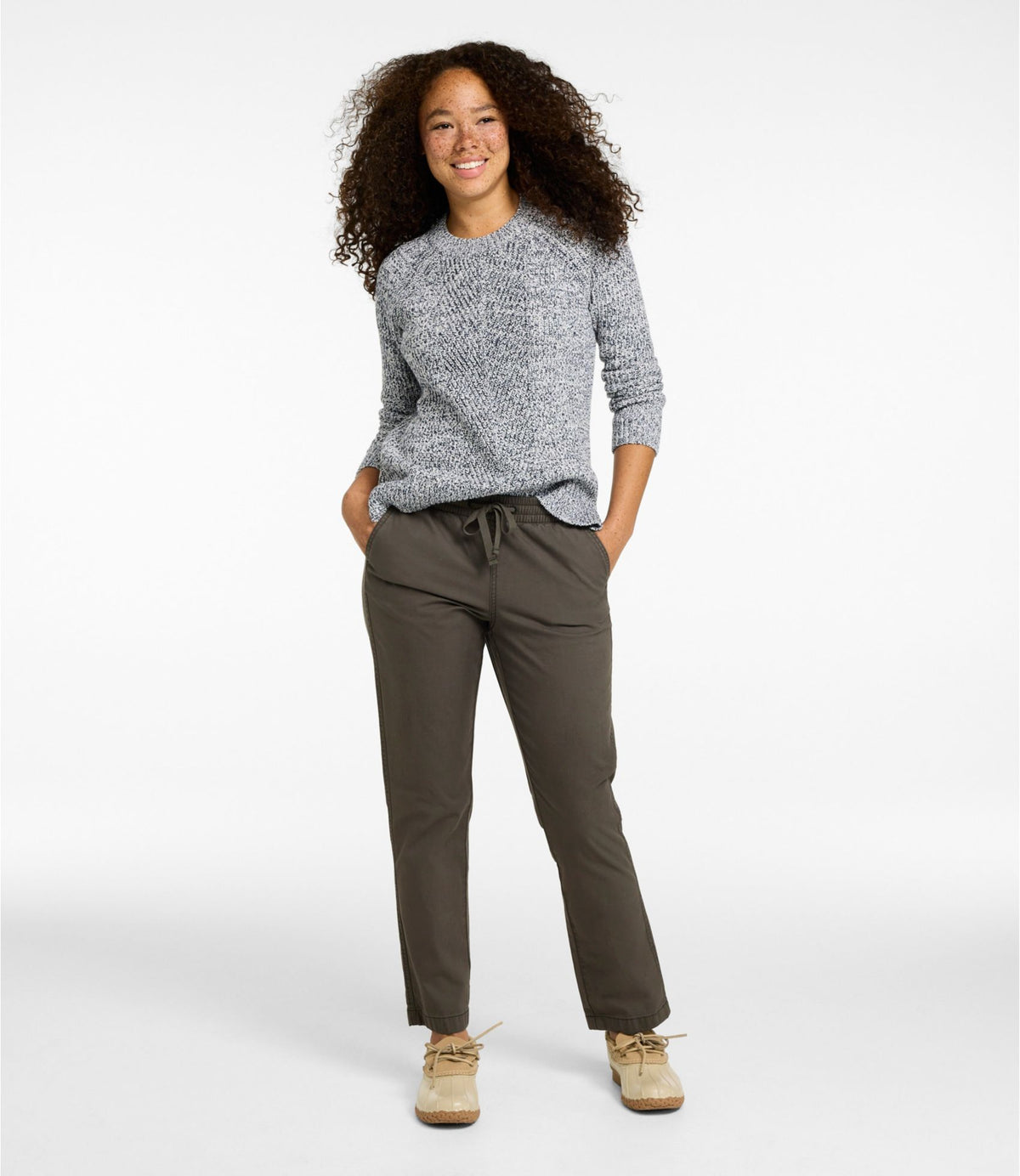 L.L.Bean Women's Lakewashed Chino Pants, Mid-Rise Pull-On Ankle Sea Salt