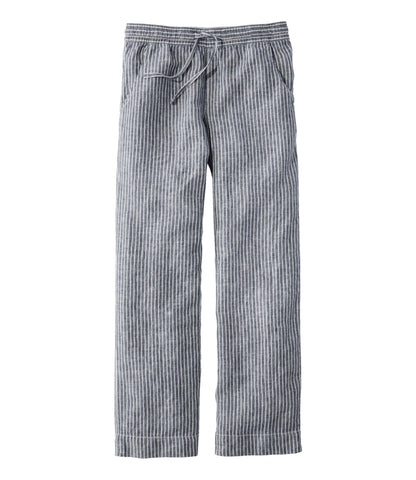 L.L.Bean Women's Premium Washable Linen Pull-On Pants, Stripe Classic Navy