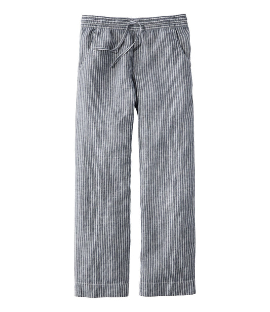 L.L.Bean Women's Premium Washable Linen Pull-On Pants, Stripe Classic Navy