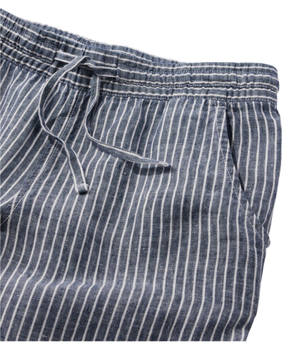 L.L.Bean Women's Premium Washable Linen Pull-On Pants, Stripe Classic Navy