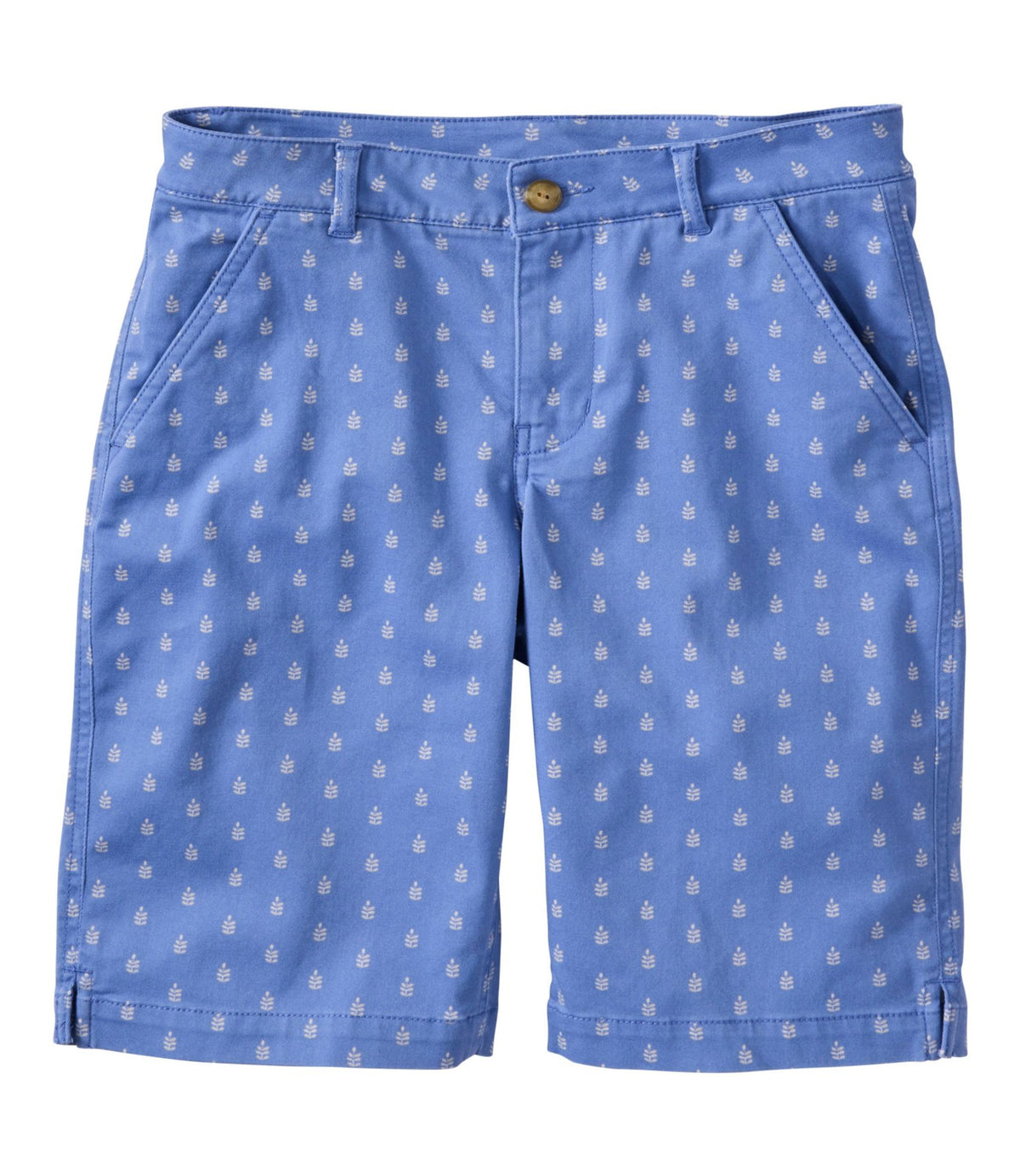 L.L.Bean Women's Comfort Stretch Shorts, Chino Bermudas 9" Print Deep Lake Block Geo
