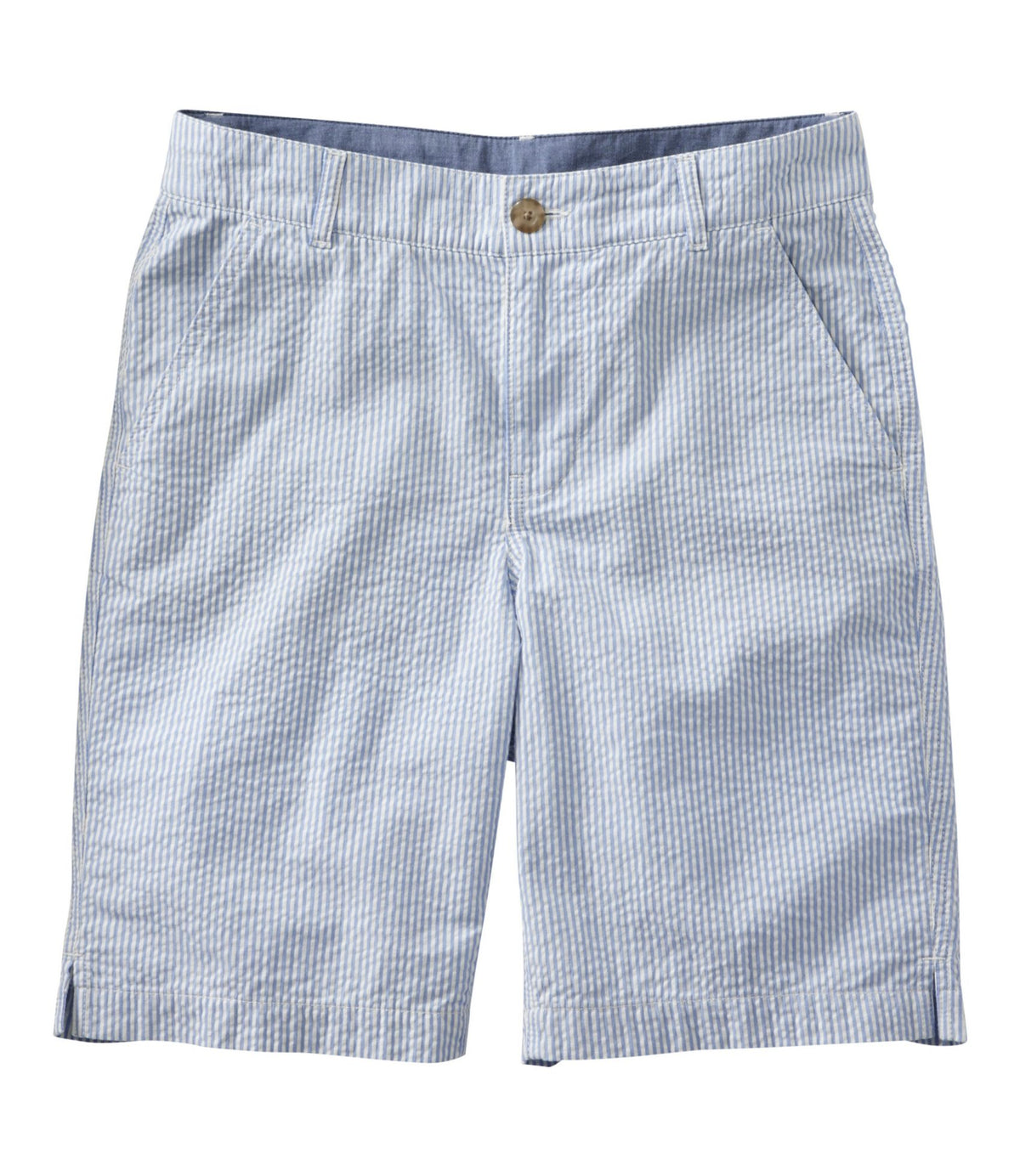 L.L.Bean Women's Comfort Stretch Shorts, Seersucker Bermudas 9" Cirrus Blue Stripe
