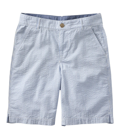 L.L.Bean Women's Comfort Stretch Shorts, Seersucker Bermudas 9" Cirrus Blue Stripe