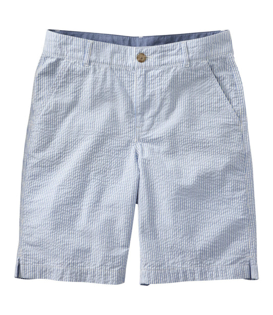 L.L.Bean Women's Comfort Stretch Shorts, Seersucker Bermudas 9" Cirrus Blue Stripe