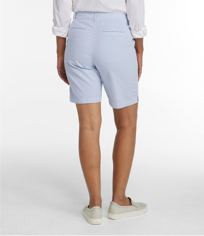 L.L.Bean Women's Comfort Stretch Shorts, Seersucker Bermudas 9" Cirrus Blue Stripe