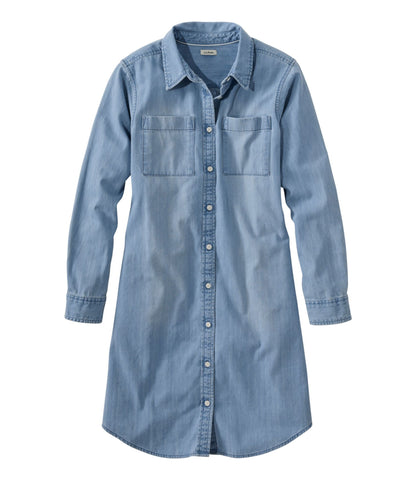 L.L.Bean Women's L.L. Bean Heritage Washed Denim Shirt Dress Light Blue