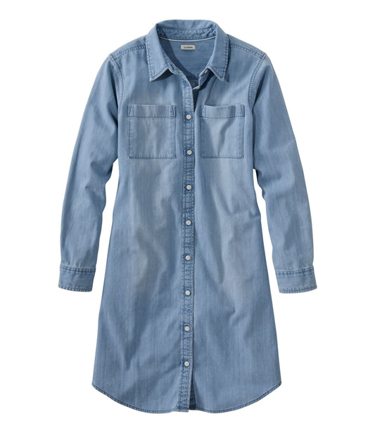 L.L.Bean Women's L.L. Bean Heritage Washed Denim Shirt Dress Light Blue