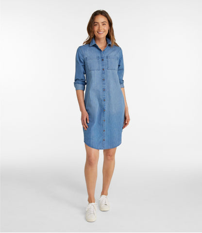 L.L.Bean Women's L.L. Bean Heritage Washed Denim Shirt Dress Light Blue