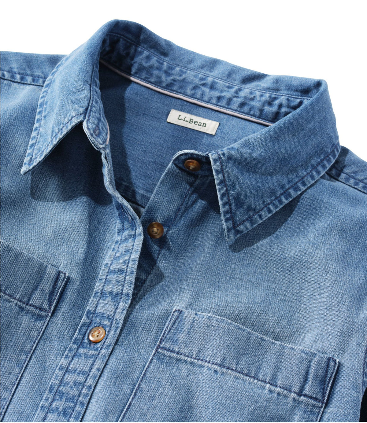 L.L.Bean Women's L.L. Bean Heritage Washed Denim Shirt Dress Light Blue