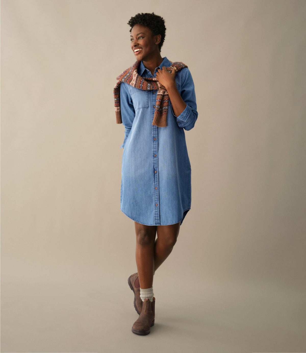 L.L.Bean Women's L.L. Bean Heritage Washed Denim Shirt Dress Light Blue
