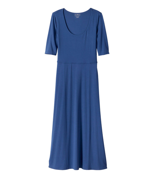 L.L.Bean Women's Summer Knit Dress, Three-Quarter-Sleeve Scoopneck Deep Blue