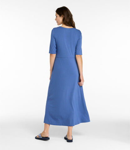 L.L.Bean Women's Summer Knit Dress, Three-Quarter-Sleeve Scoopneck Deep Blue