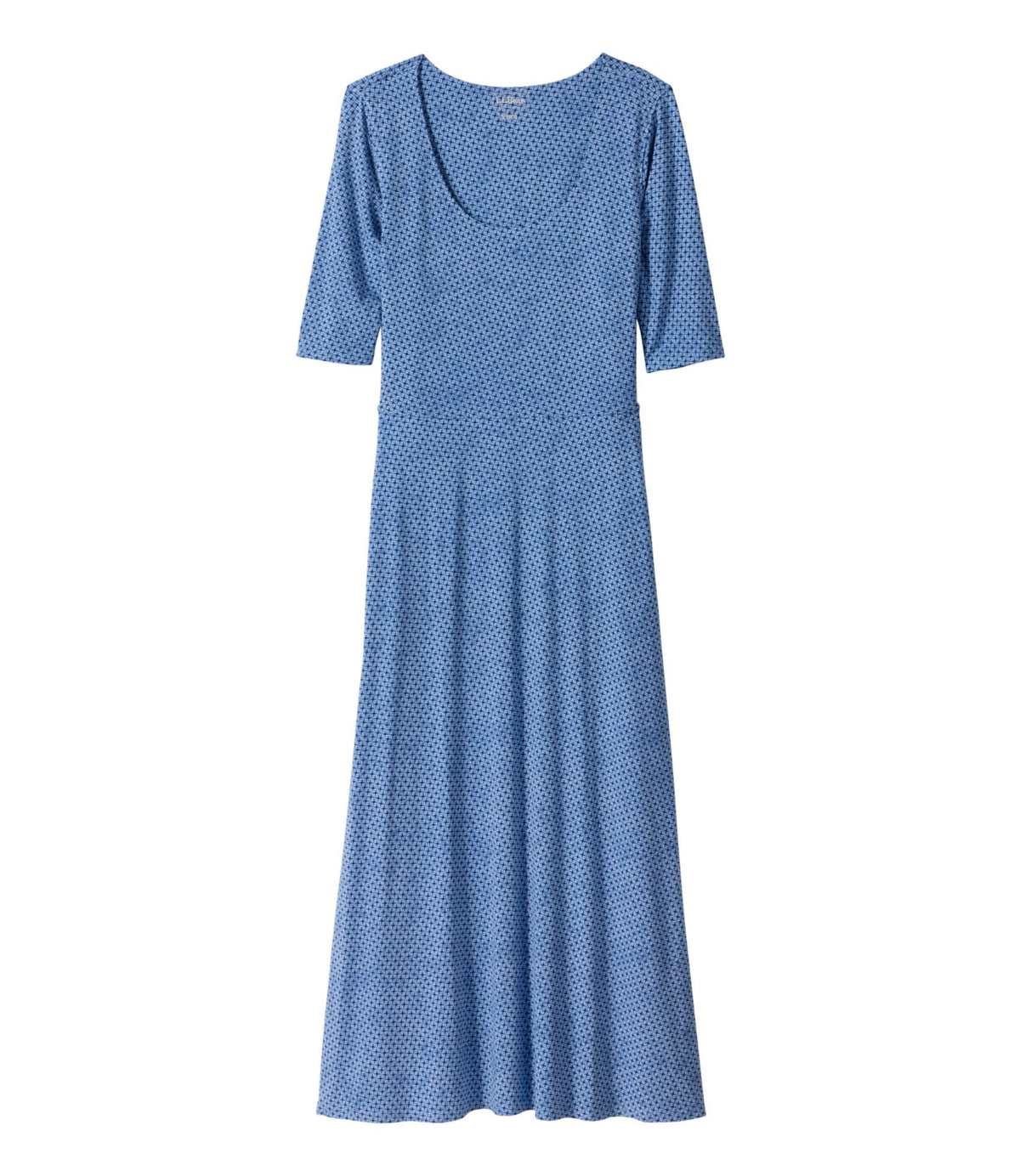 L.L.Bean Women's Summer Knit Dress, Three-Quarter-Sleeve Scoopneck Print Seaboard Blue Diamond Dot