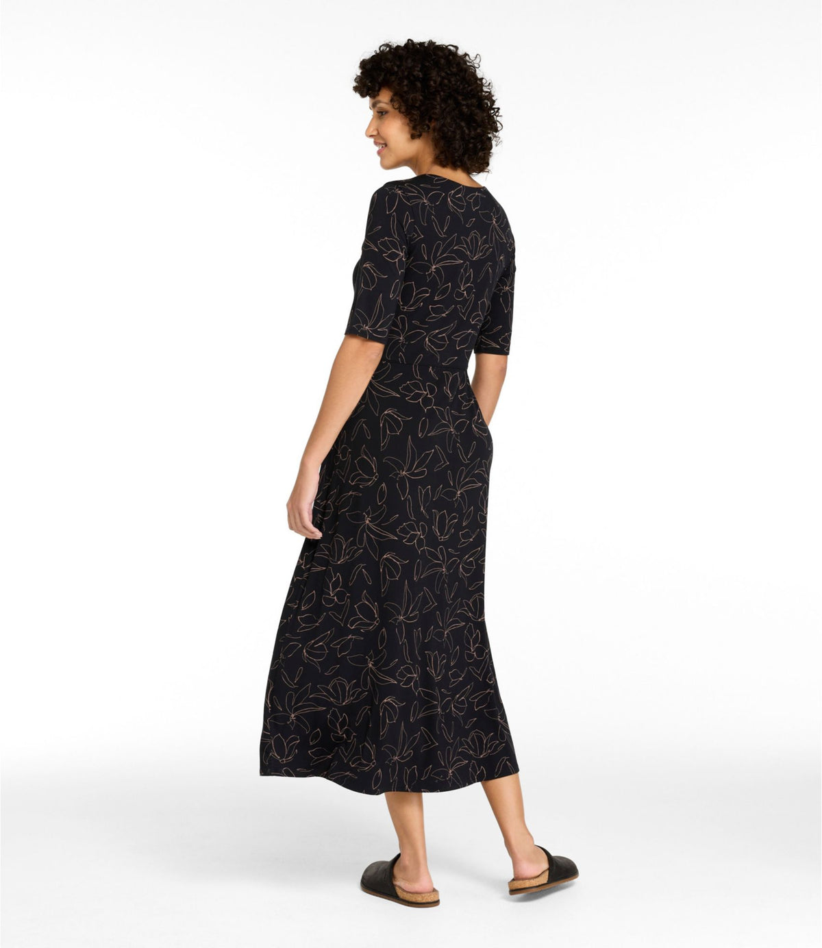 L.L.Bean Women's Summer Knit Dress, Three-Quarter-Sleeve Scoopneck Print Seaboard Blue Diamond Dot