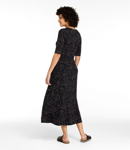 L.L.Bean Women's Summer Knit Dress, Three-Quarter-Sleeve Scoopneck Print Seaboard Blue Diamond Dot