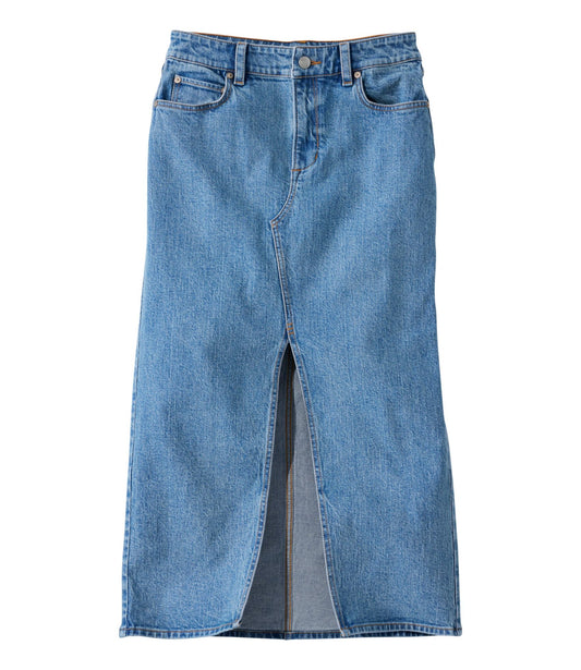 L.L.Bean Women's Signature Heritage Denim Midi Skirt Tumbled Indigo