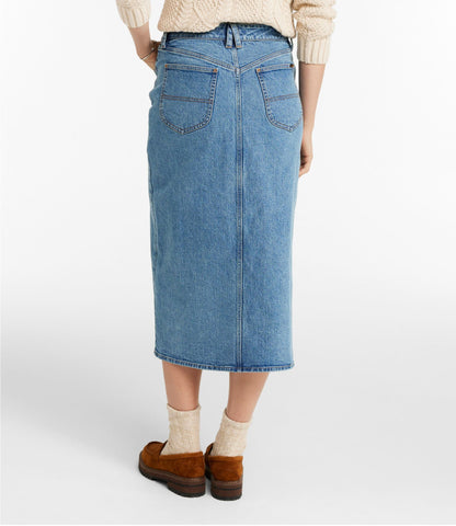 L.L.Bean Women's Signature Heritage Denim Midi Skirt Tumbled Indigo
