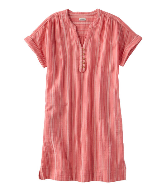L.L.Bean Women's Cloud Gauze Short-Sleeve Shift Dress, Stripe Dark Salmon Multi Stripe