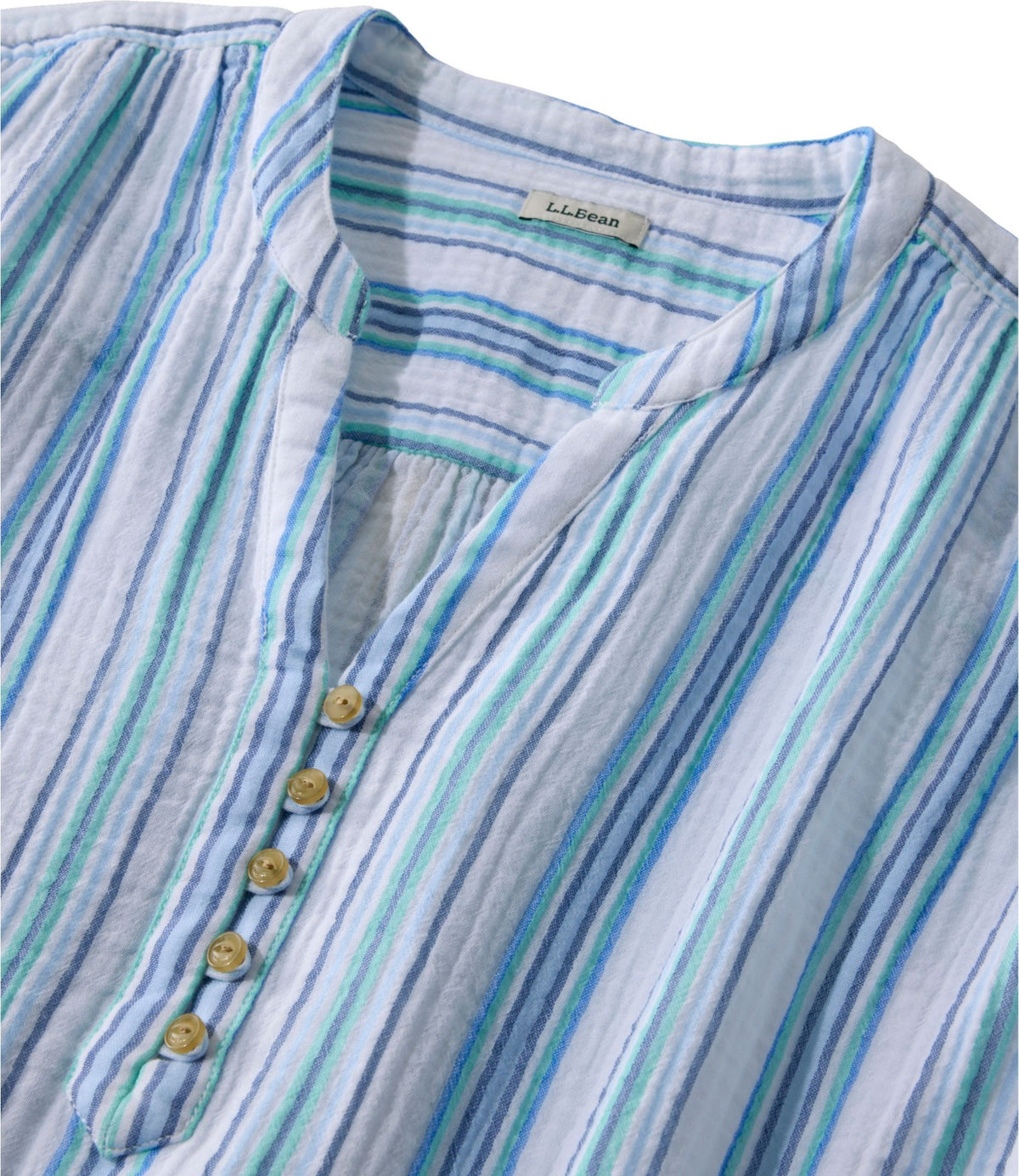 L.L.Bean Women's Cloud Gauze Short-Sleeve Shift Dress, Stripe Dark Salmon Multi Stripe