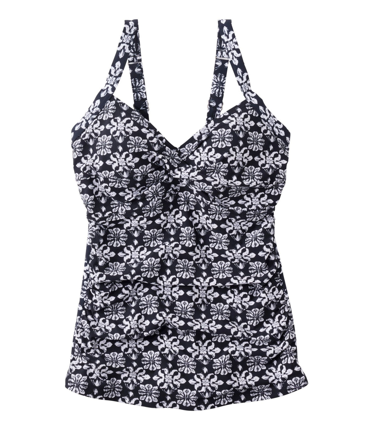 L.L.Bean Women's Shaping Swimwear, Tankini Top Print Black Stamp Geo
