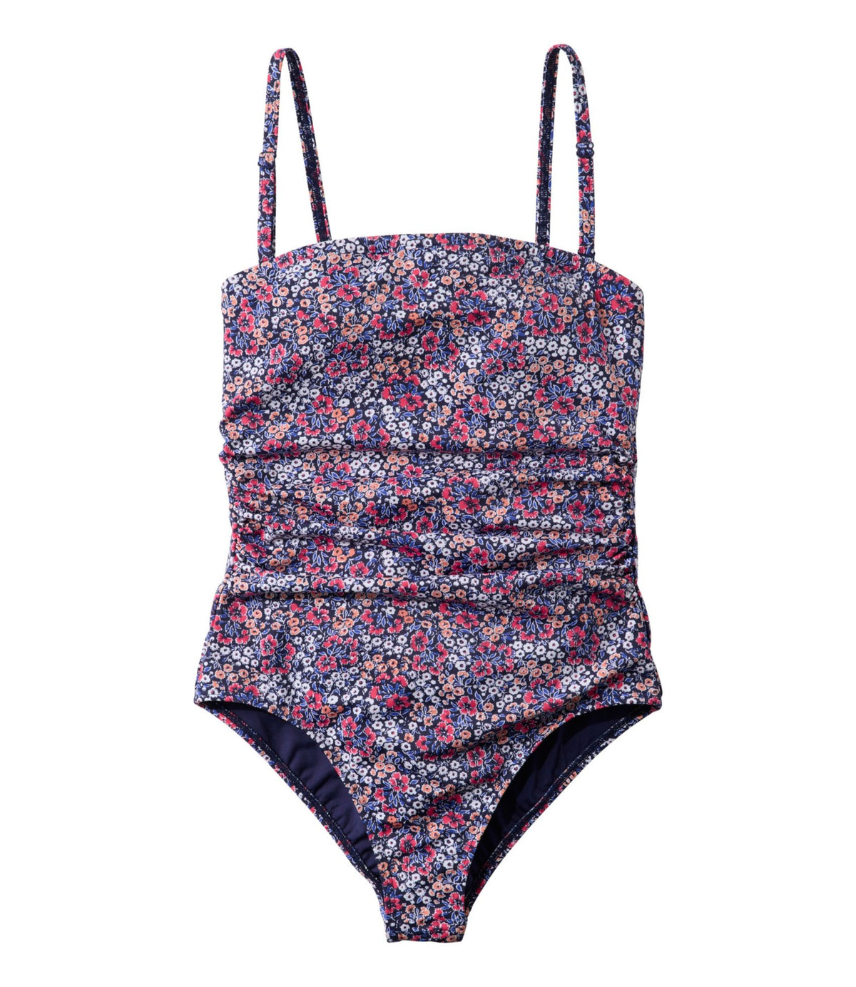 L.L.Bean Women's Coastal Essentials Swimwear, Bandeau Tanksuit Print Darkest Navy Ditsy Floral