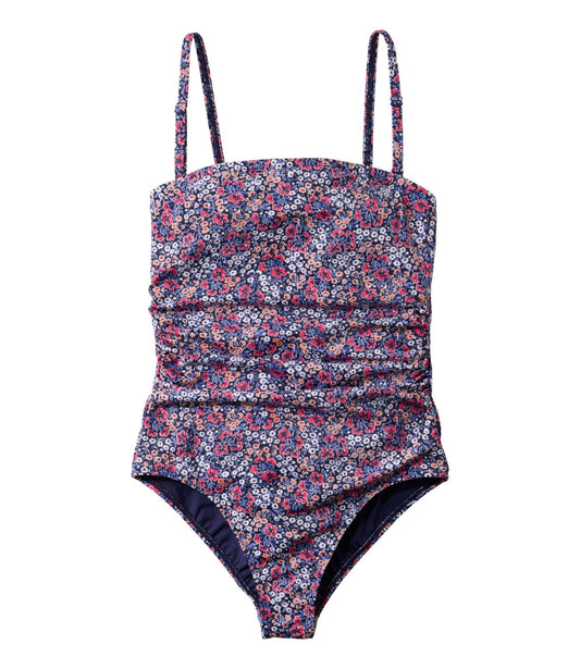 L.L.Bean Women's Coastal Essentials Swimwear, Bandeau Tanksuit Print Darkest Navy Ditsy Floral