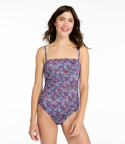 L.L.Bean Women's Coastal Essentials Swimwear, Bandeau Tanksuit Print Darkest Navy Ditsy Floral