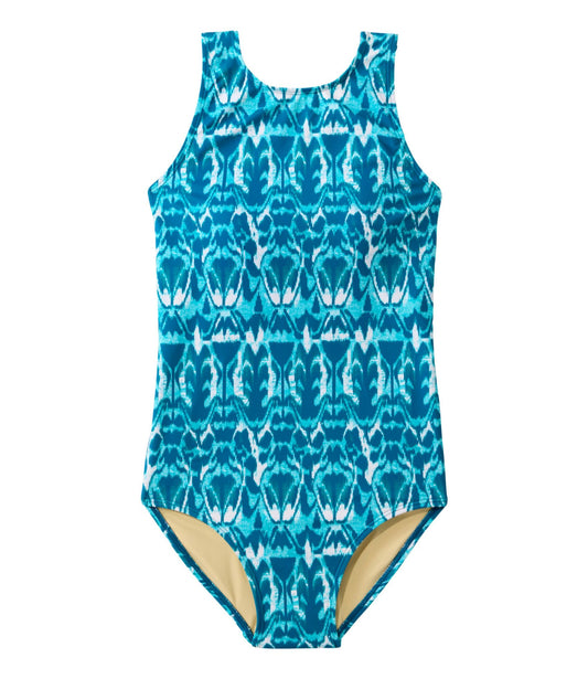 L.L.Bean Women's BeanSport Highneck Tanksuit, Print Classic Teal Batik