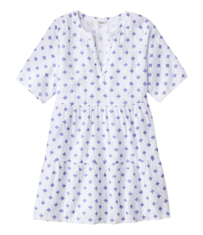 L.L.Bean Women's Cloud Gauze Cover-Up, Tiered Dress Print French Blue Medallion