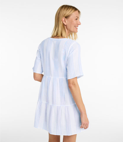 L.L.Bean Women's Cloud Gauze Cover-Up, Tiered Dress Print French Blue Medallion