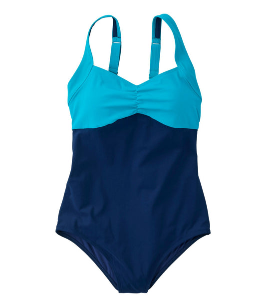 L.L.Bean Women's Shaping Sweetheart Tanksuit, Colorblock Classic Teal/Darkest Navy