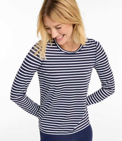 L.L.Bean Women's SunSmart UPF 50+ SunShirt, Long-Sleeve Print Darkest Navy Sailor Stripe