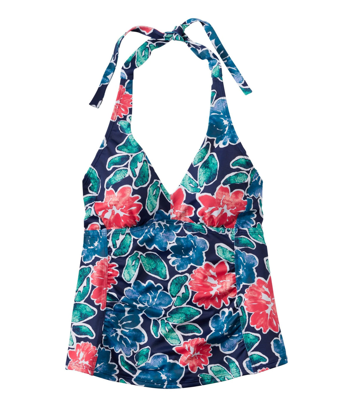 L.L.Bean Women's BeanSport Swimwear, Halter Tankini Top Print Darkest Navy Garden Floral