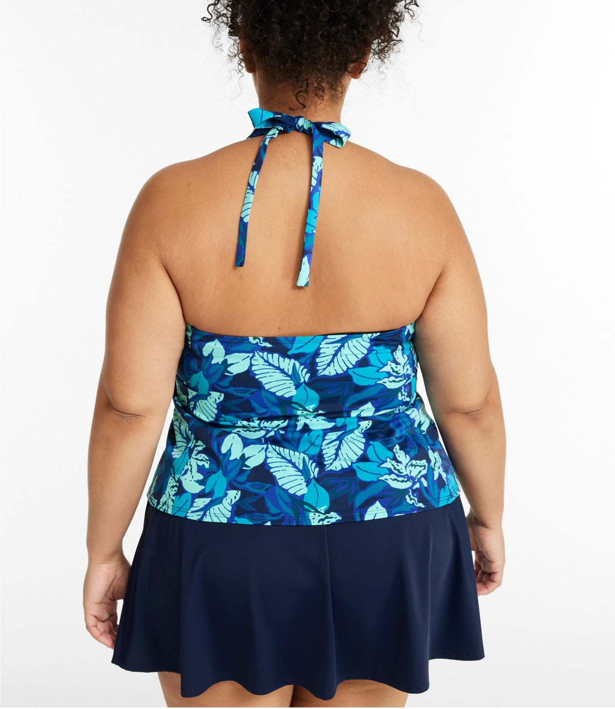 L.L.Bean Women's BeanSport Swimwear, Halter Tankini Top Print Darkest Navy Garden Floral