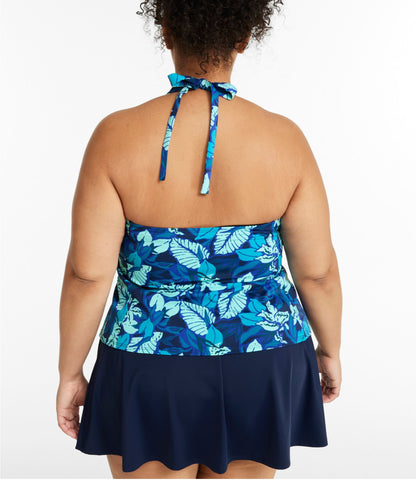 L.L.Bean Women's BeanSport Swimwear, Halter Tankini Top Print Darkest Navy Garden Floral