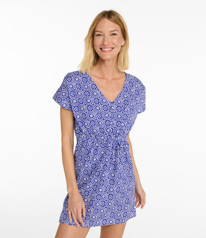 L.L.Bean Women's L.L.Bean Coastal Cotton Cover-Up Caftan, Print Cobalt Medallion