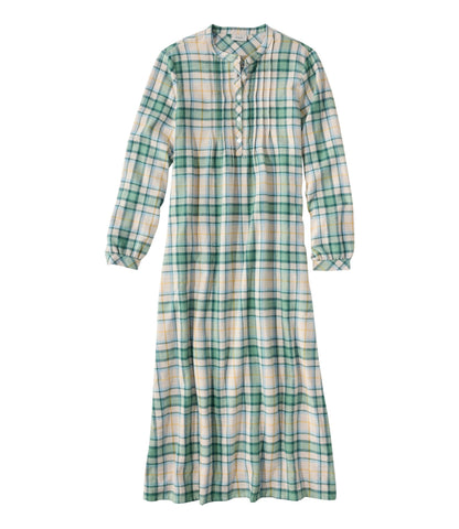 L.L.Bean Women's Scotch Plaid Flannel Nightgown Bean of Freeport Green