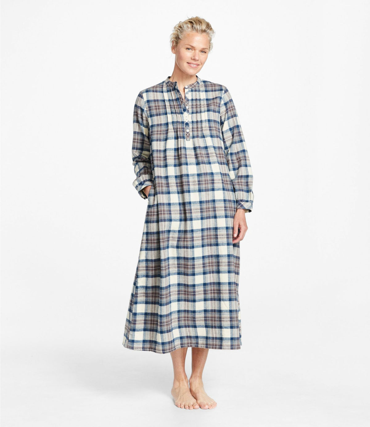 L.L.Bean Women's Scotch Plaid Flannel Nightgown Bean of Freeport Green