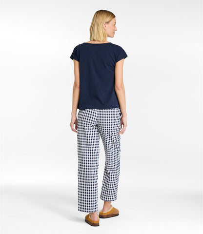L.L.Bean Women's Bean's Seacoast Seersucker Pajama Pant Set Classic Navy Gingham