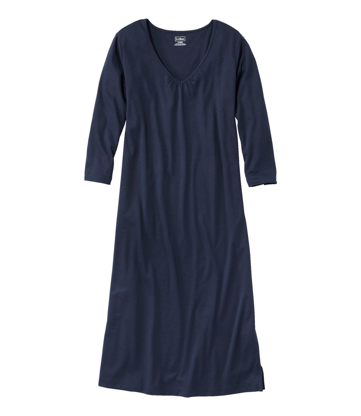 L.L.Bean Women's Supima® Cotton Nightgown, V-Neck Three-Quarter-Sleeve Classic Navy