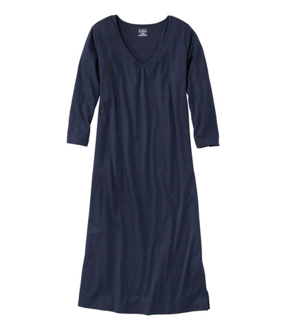 L.L.Bean Women's Supima® Cotton Nightgown, V-Neck Three-Quarter-Sleeve Classic Navy
