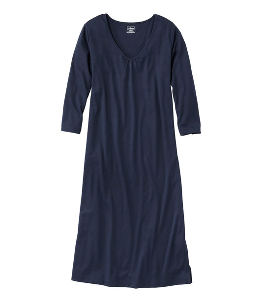 L.L.Bean Women's Supima® Cotton Nightgown, V-Neck Three-Quarter-Sleeve Classic Navy