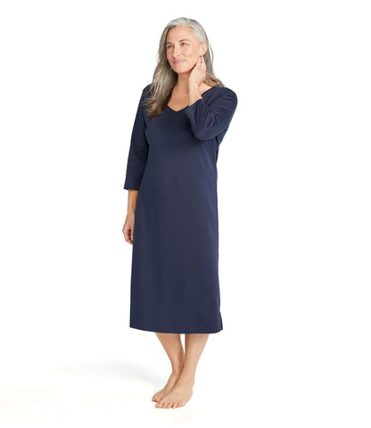 L.L.Bean Women's Supima® Cotton Nightgown, V-Neck Three-Quarter-Sleeve Classic Navy