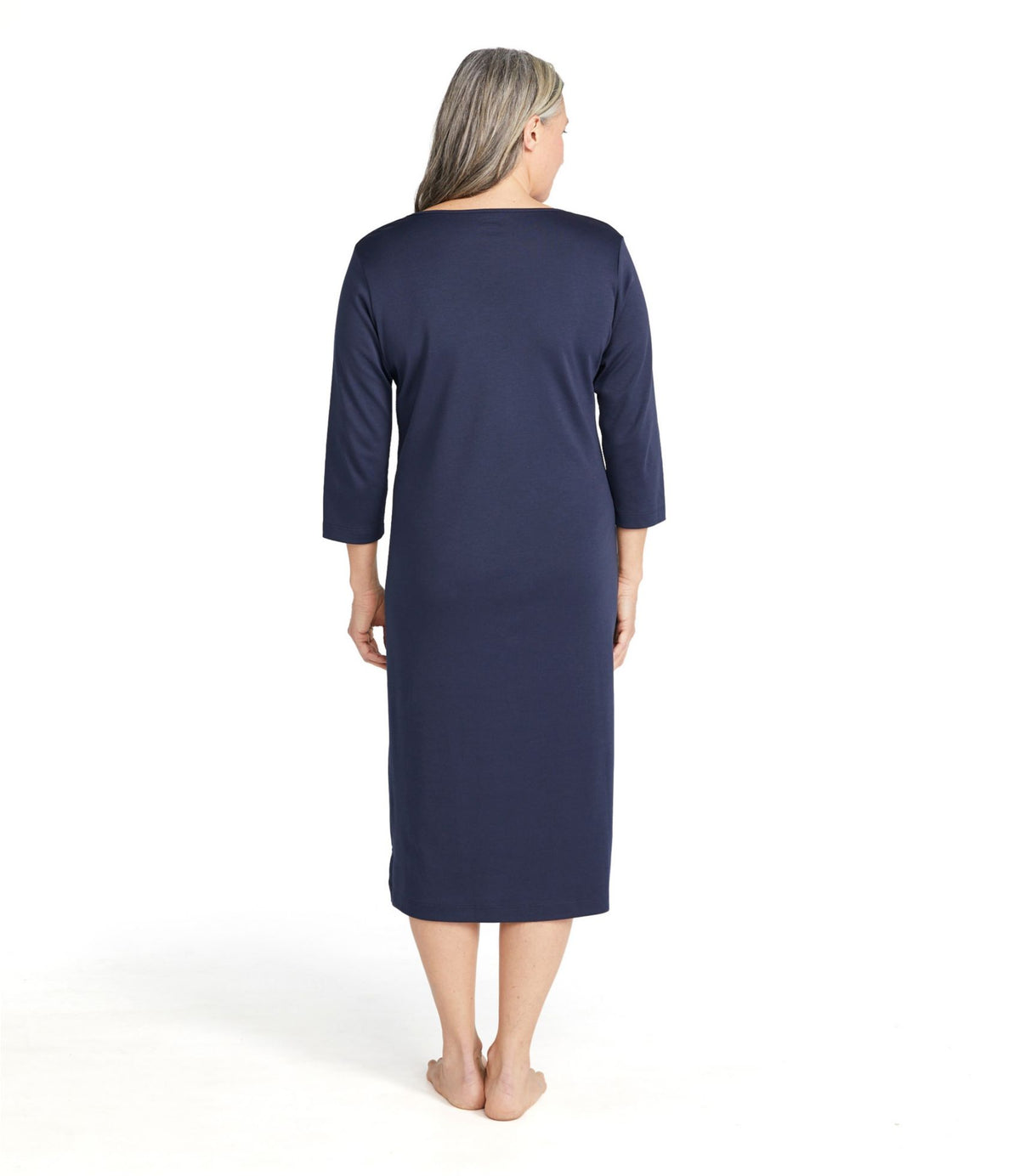 L.L.Bean Women's Supima® Cotton Nightgown, V-Neck Three-Quarter-Sleeve Classic Navy