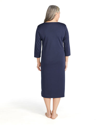L.L.Bean Women's Supima® Cotton Nightgown, V-Neck Three-Quarter-Sleeve Classic Navy