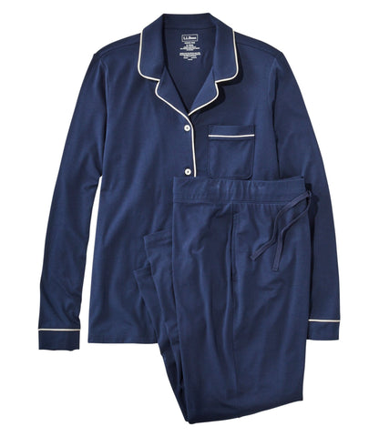 L.L.Bean Women's Super-Soft Shrink-Free Pajama Set, Button-Front Bright Navy